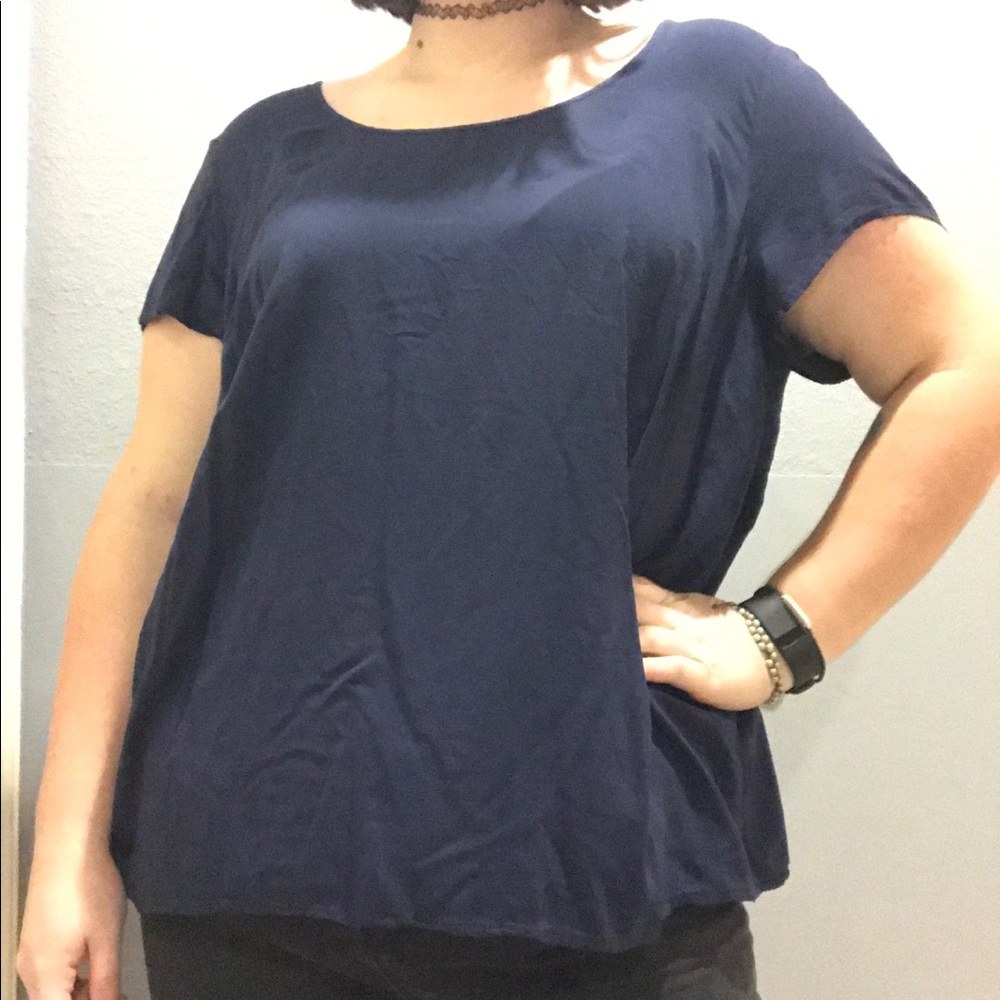 Plus Size Torrid Blue Blouse w/ Floral Embroidery