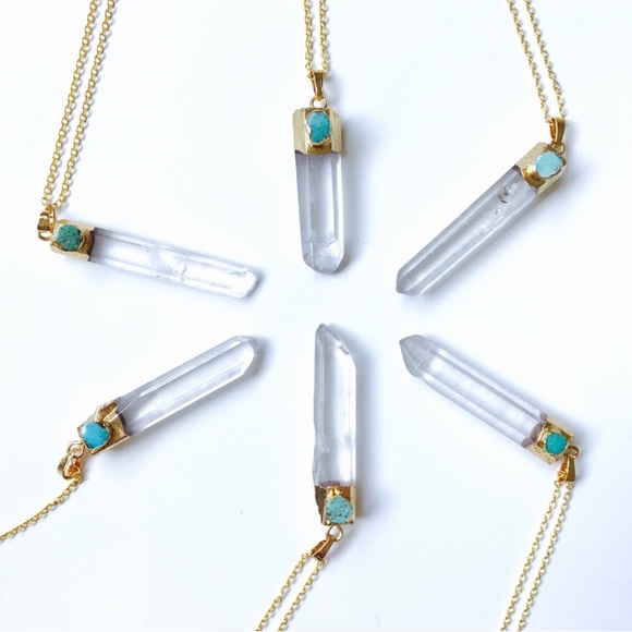 Last 1!🌟Crystal Quartz & Turquoise Shard Necklace - Picture 4 of 5