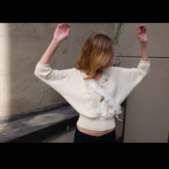 Bonnie and Bill Cream Angora Sweater Detachable Marabou Feather Collar Small VTG - Picture 7 of 16