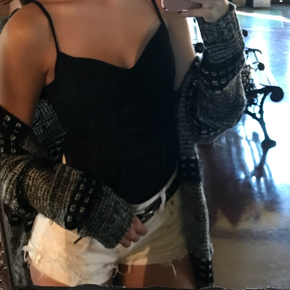 BLACK BODYSUIT HALF MESH HALF BOTTOM - Picture 2 of 6