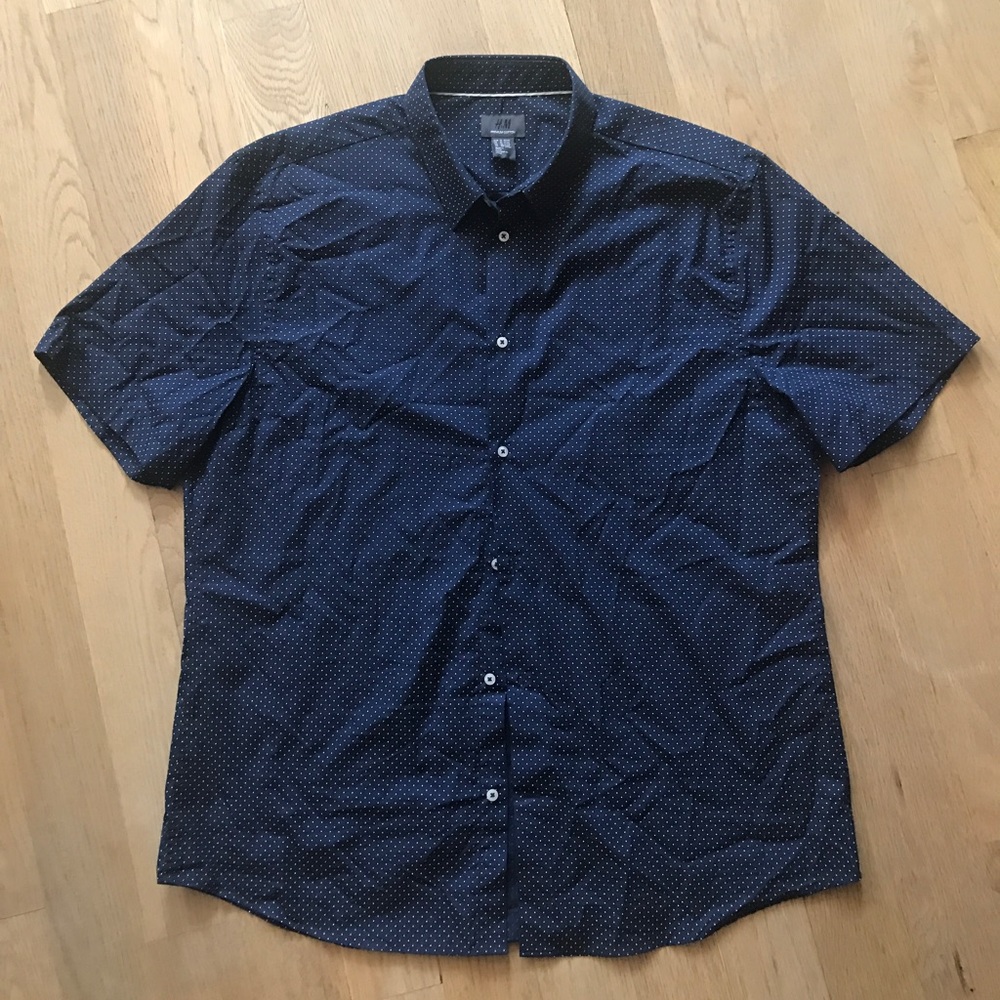 H&M Midnight Blue Dotted Button Down Shirt