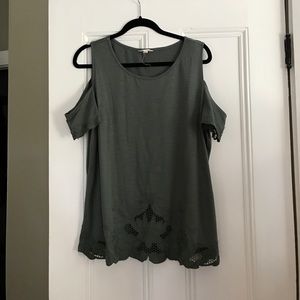 Army green cold shoulder top