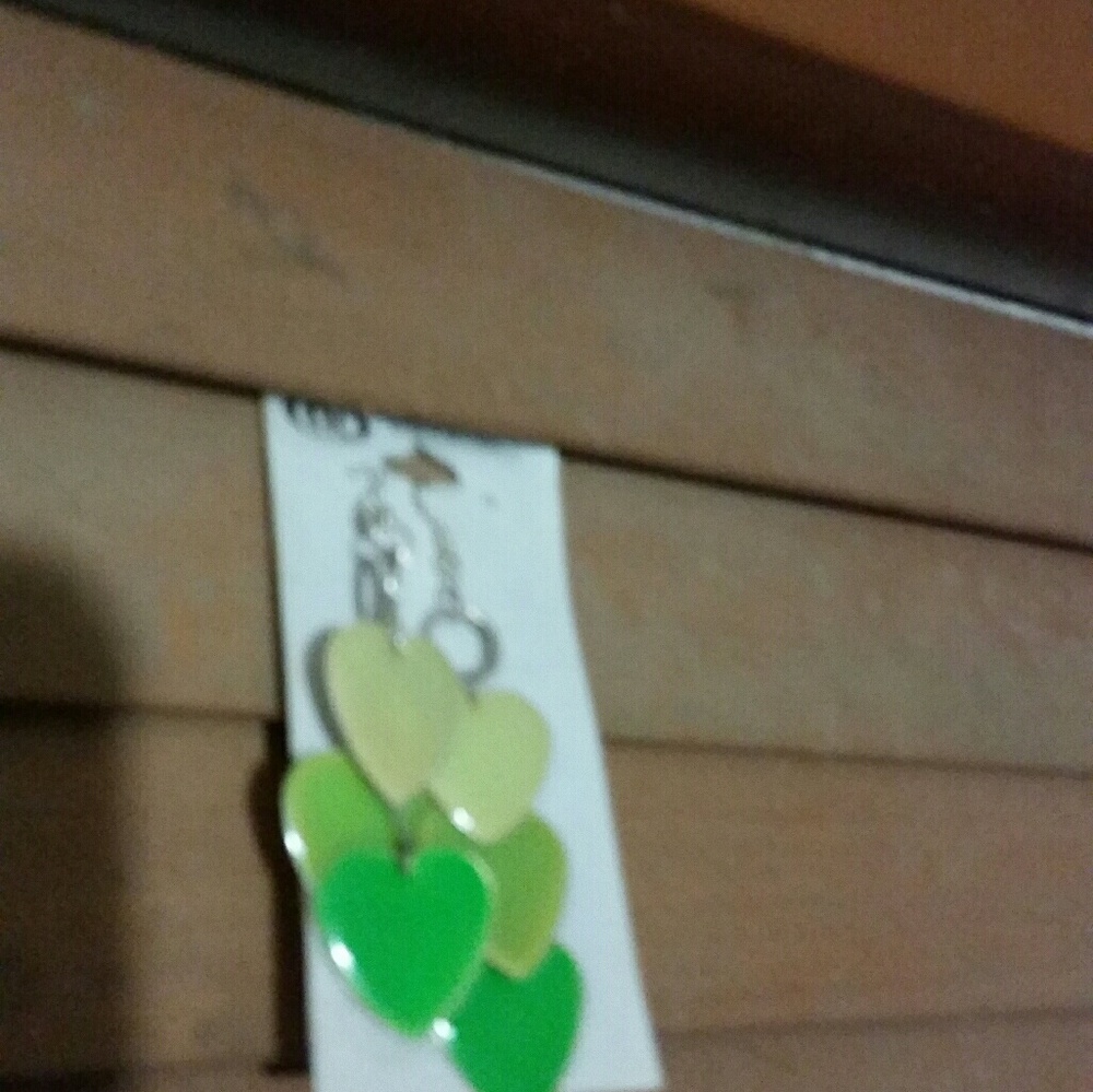 Various shades of lime green hearts dangle earings