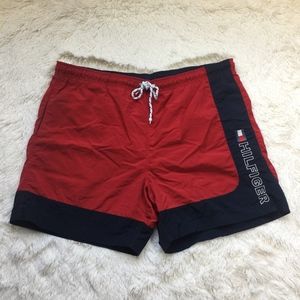 Tommy Hilfiger Red Blue Swim Trunks 90s Vintage