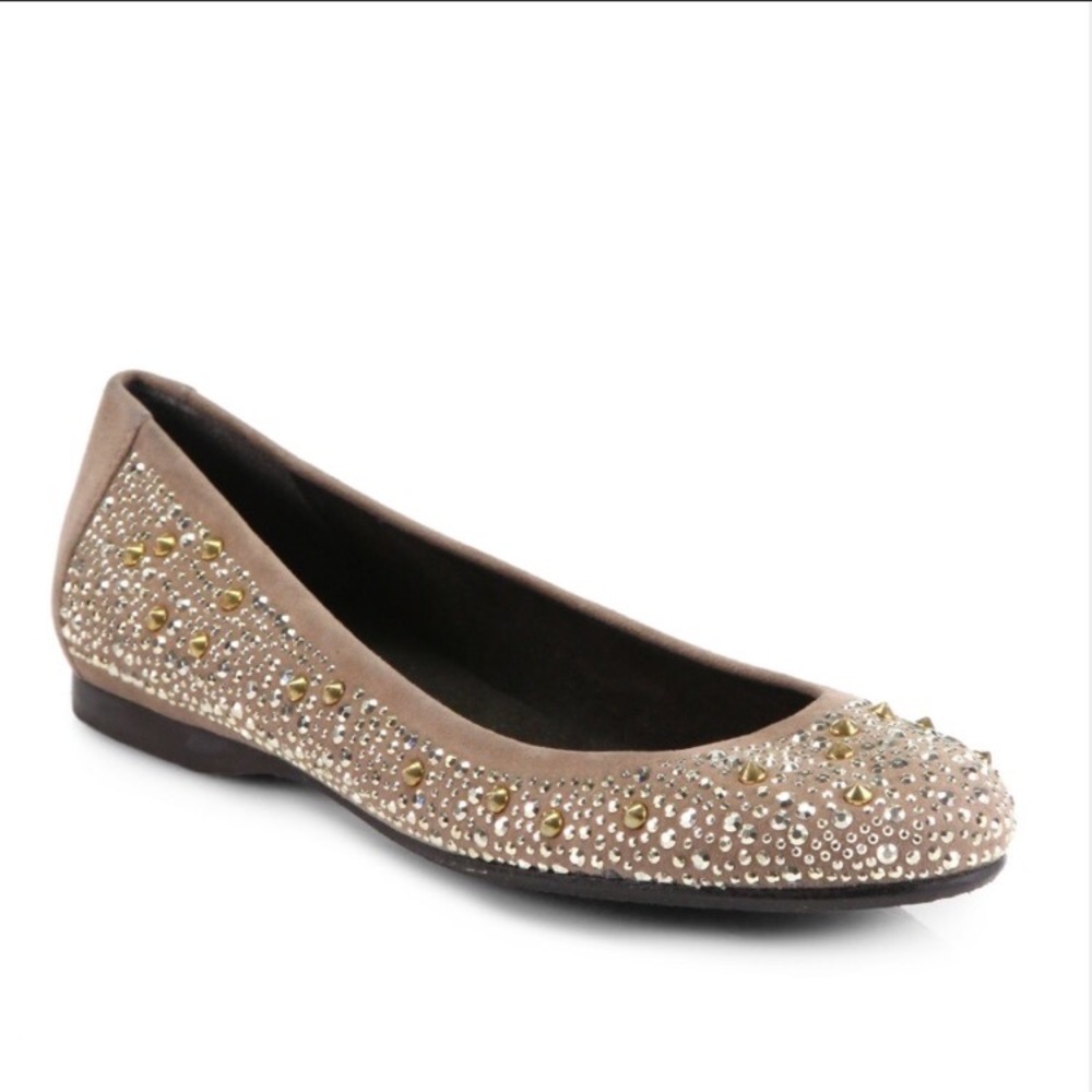 Stuart Weitzman Suede, Beaded Flats