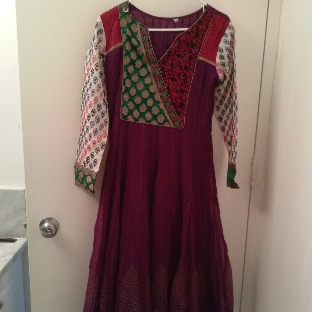 Pure Silk Zari work lined Anarkali three piece set