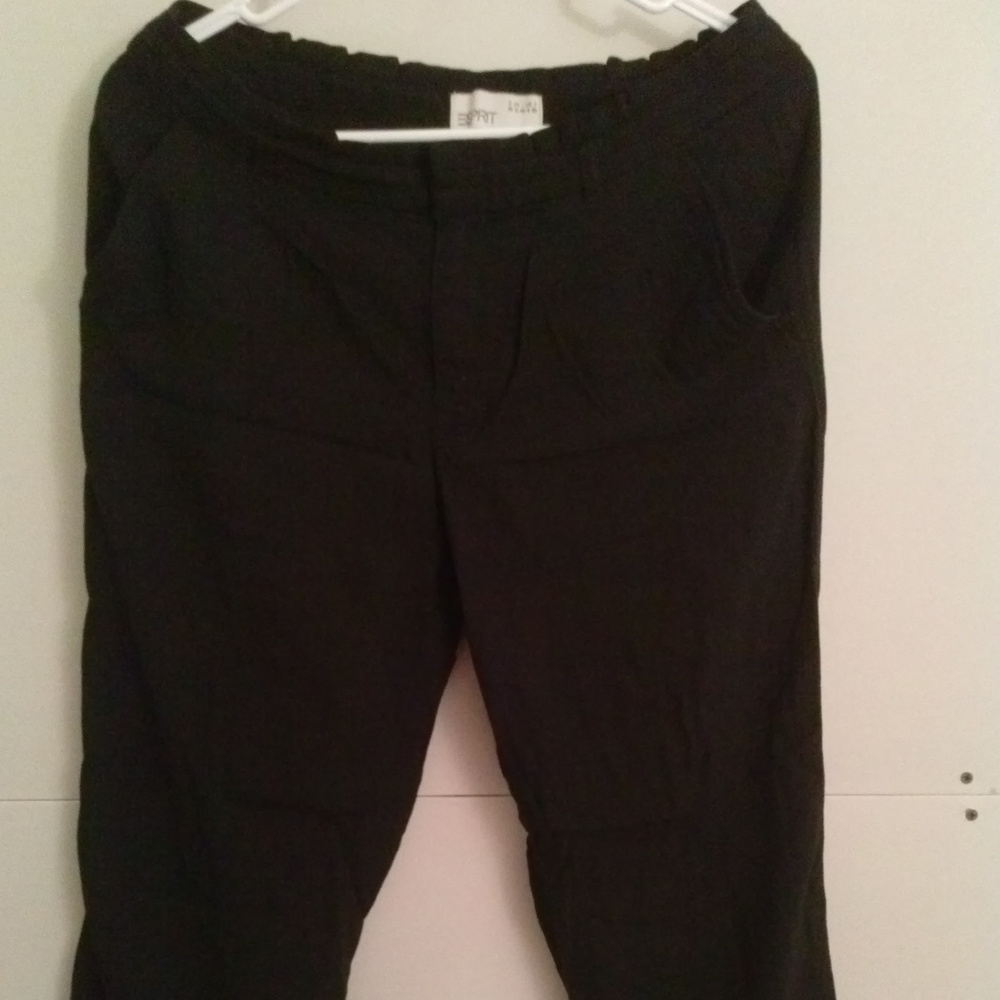Esprit Black Cropped Pants with Ruffle Detail