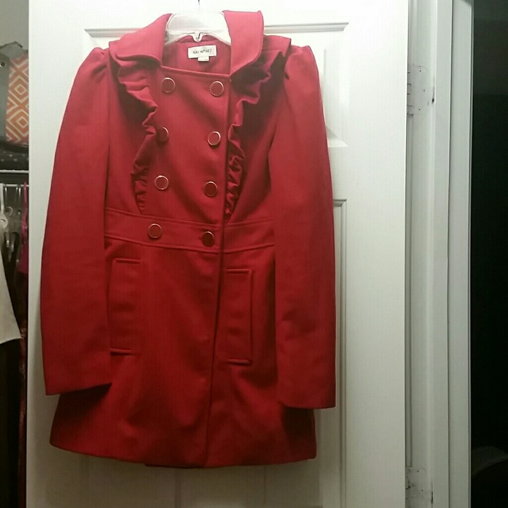 Say what red wool blend coat peacoat