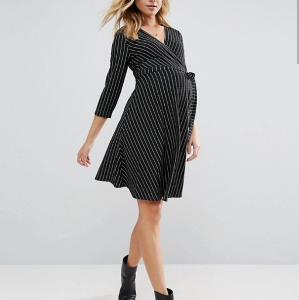 ASOS maternity pinstripe wrap dress