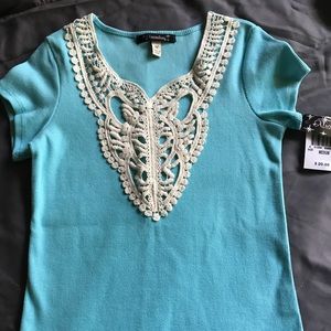 Pretty blue Xtraordinary girls top ; crochet trim