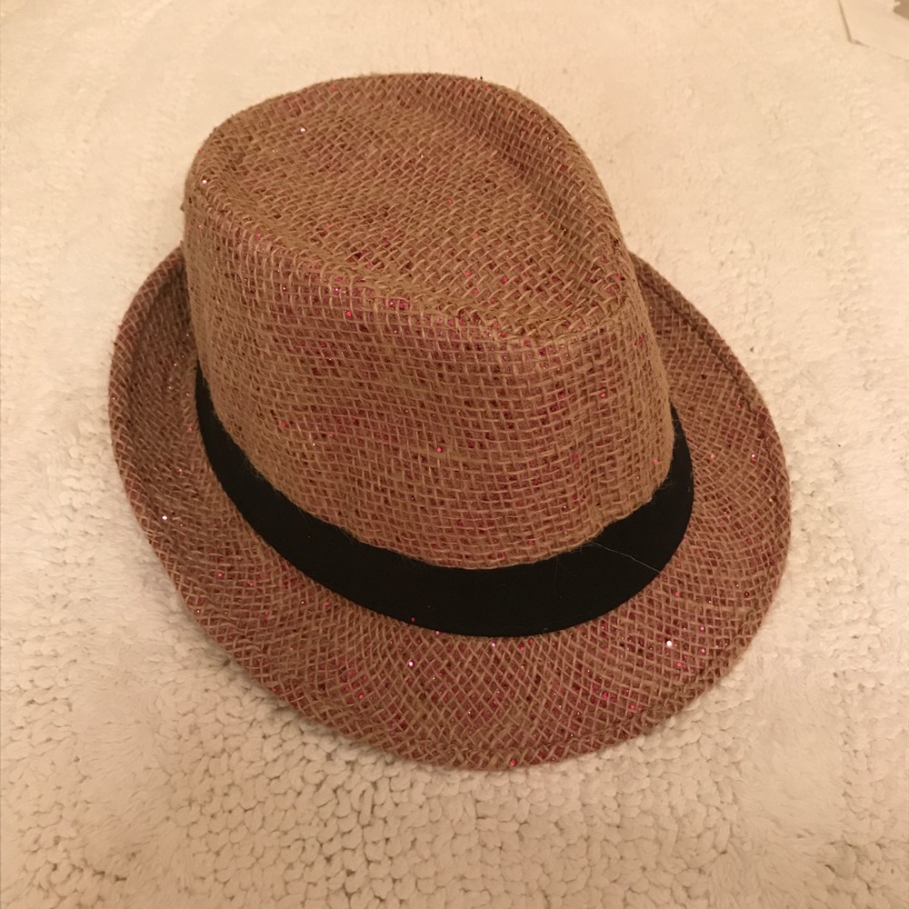 NEW fedora hat, tan and pink