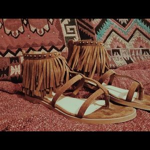 Suede Fringe Western studded Sandal shoes