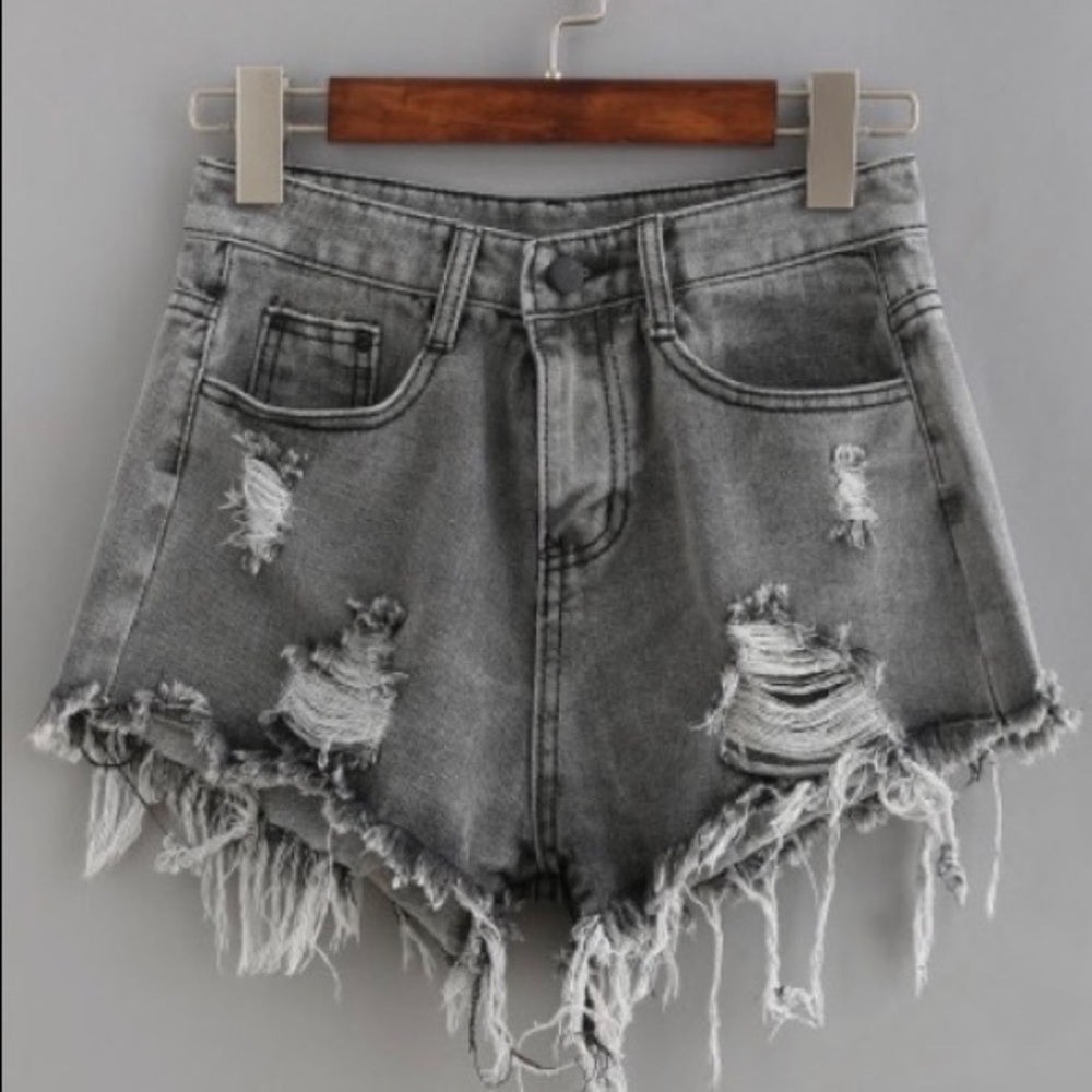 Light Grey ripped high waisted jean shorts