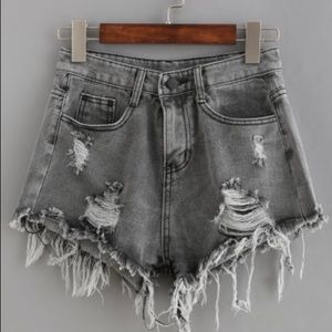 Light Grey ripped high waisted jean shorts