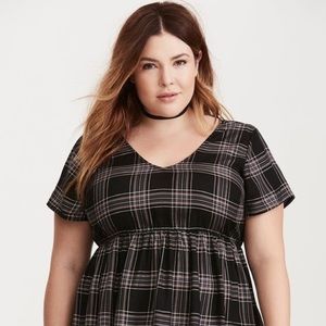 Plaid Print Crossback Blouse