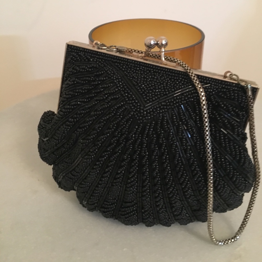 Gorgeous Vintage Black Beaded Clutch