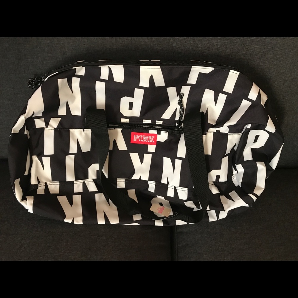 Victoria's Secret Pink duffle bag black and white