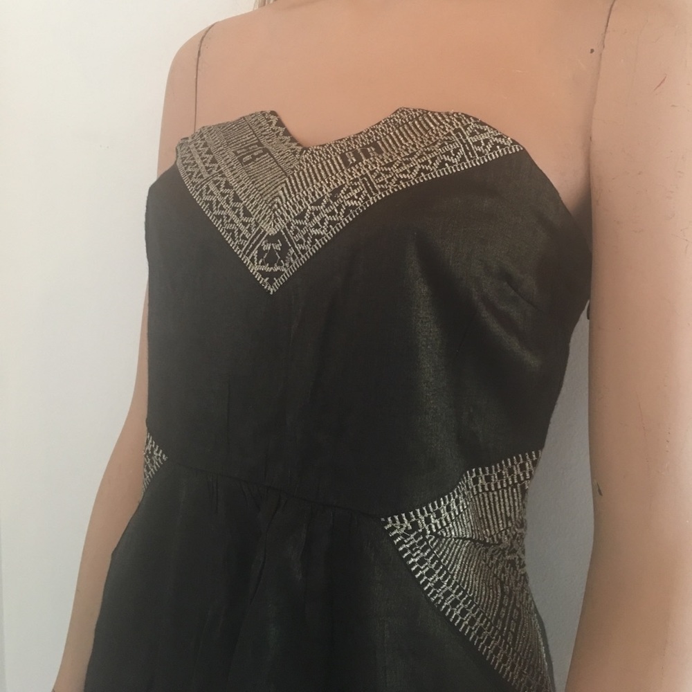 Pretty "ecote" Brown Metallic Gold Threading Dress