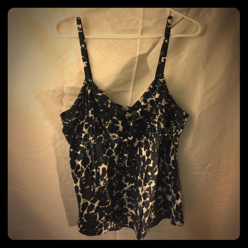 J.Crew Navy and White 100% Silk Floral Tank