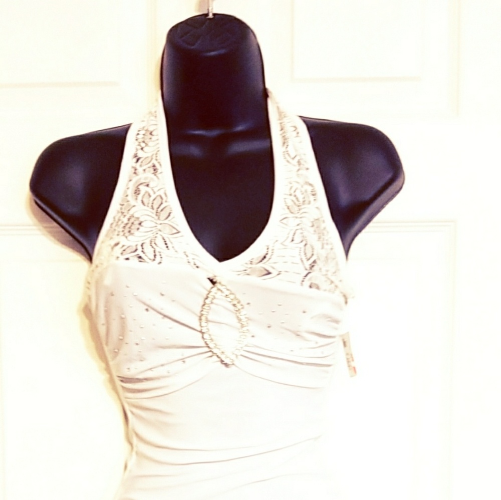 White evening halter top