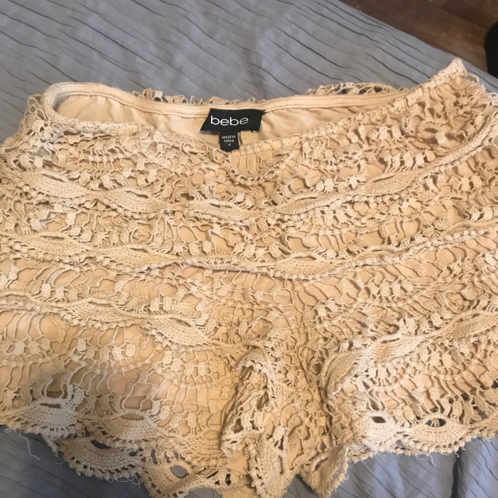 Lace crochet nude Bebe shorts