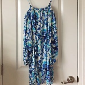 Long sleeve blue floral off the shoulder