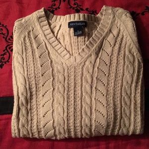 Ann Taylor Small V-neck Cream Knit Sweater