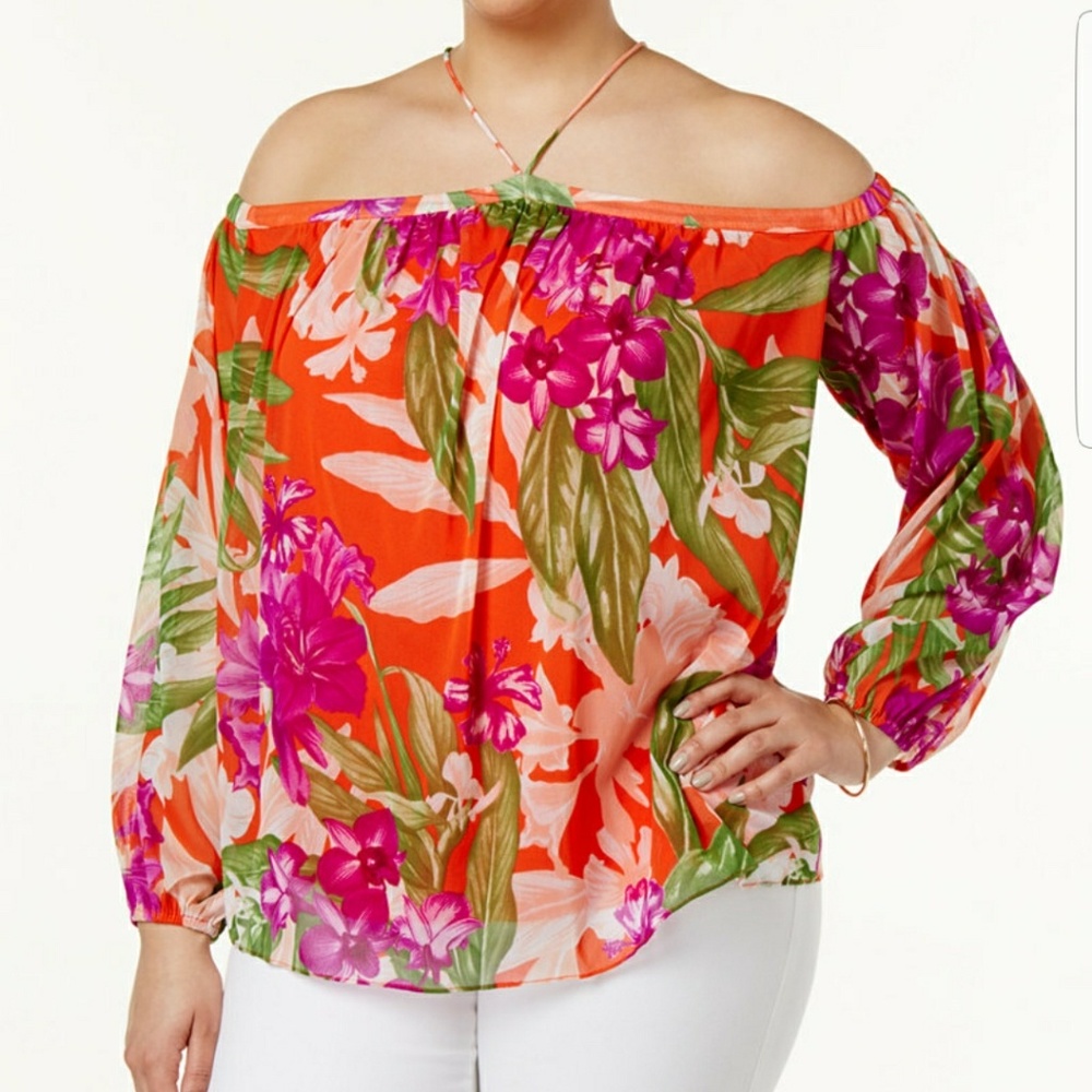 $FINAL PRICE INC Off the shoulder tropical top