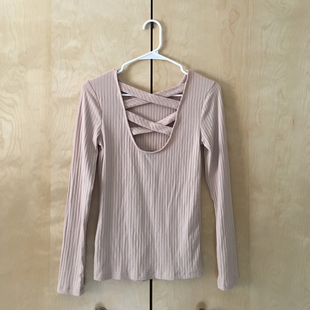Criss cross back detail nude long sleeve shirt