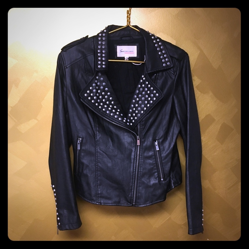 Two by Vince Camuto black leather studded jacket M