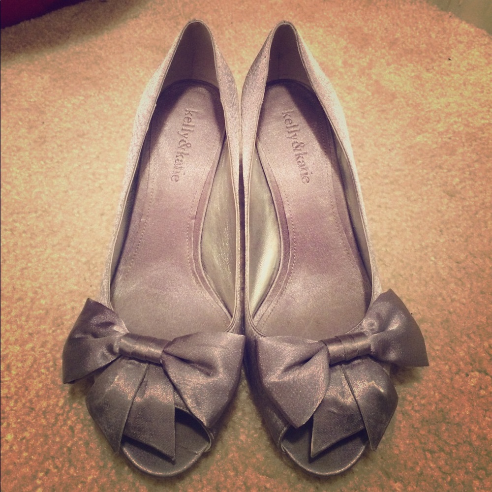 Kelly &a Katie Silver Peep Toe Pumps