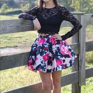 Two Piece Floral and Lace Homecoming Dress