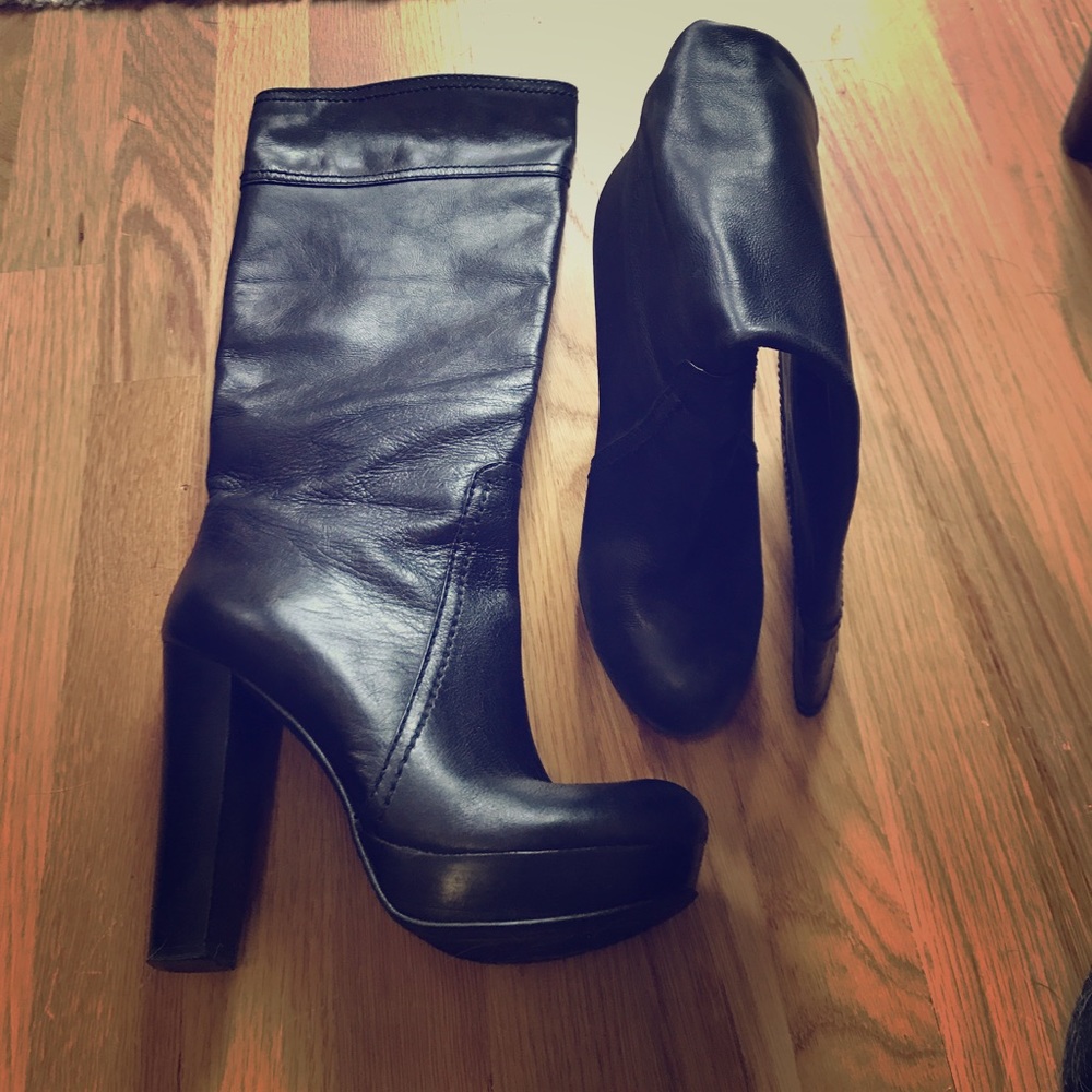 Vince Camuto Knee High Leather Boots - Black