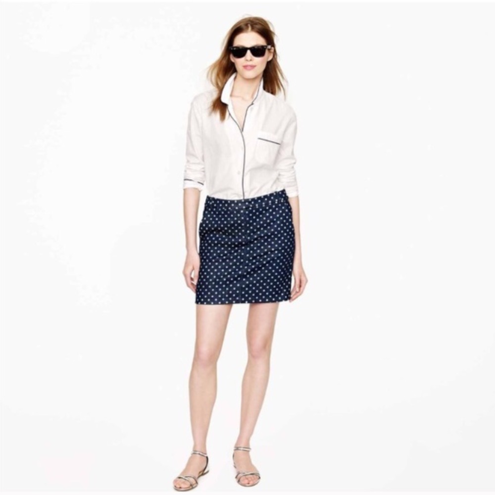 J Crew polka dot denim skirt
