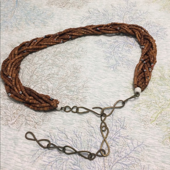 Braided wooden bead belt