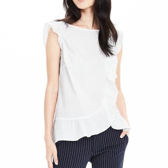 NWT Banana Republic Petite White Ruffle Peplum Top - Picture 2 of 4