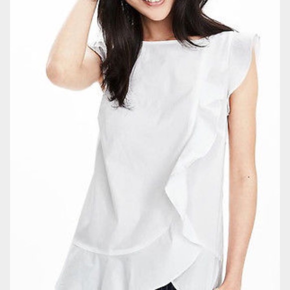 NWT Banana Republic Petite White Ruffle Peplum Top - Picture 4 of 4