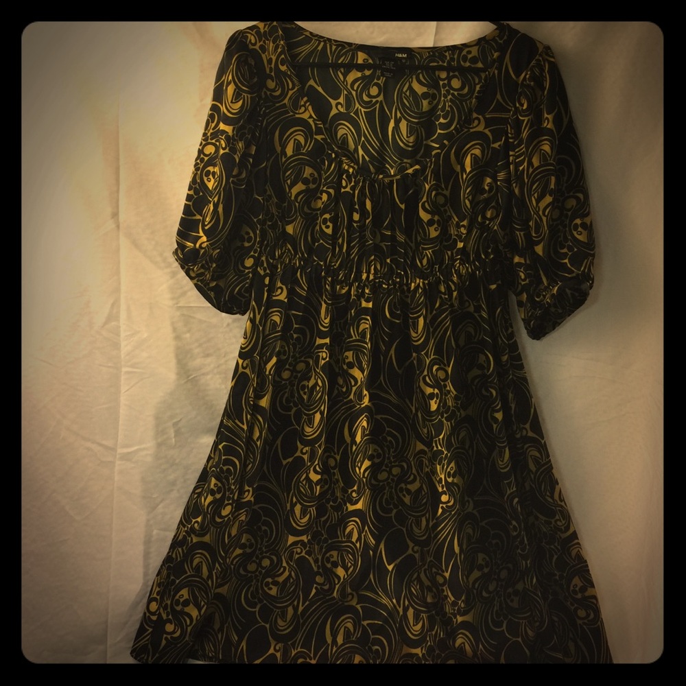 H&M Black and Gold Patterned Mini Dress