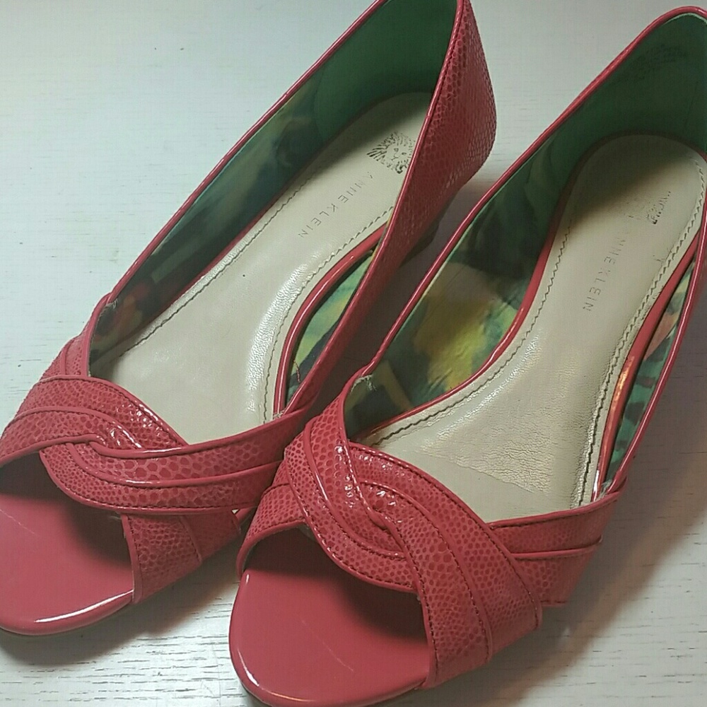 Anne Klein open toe wedge.