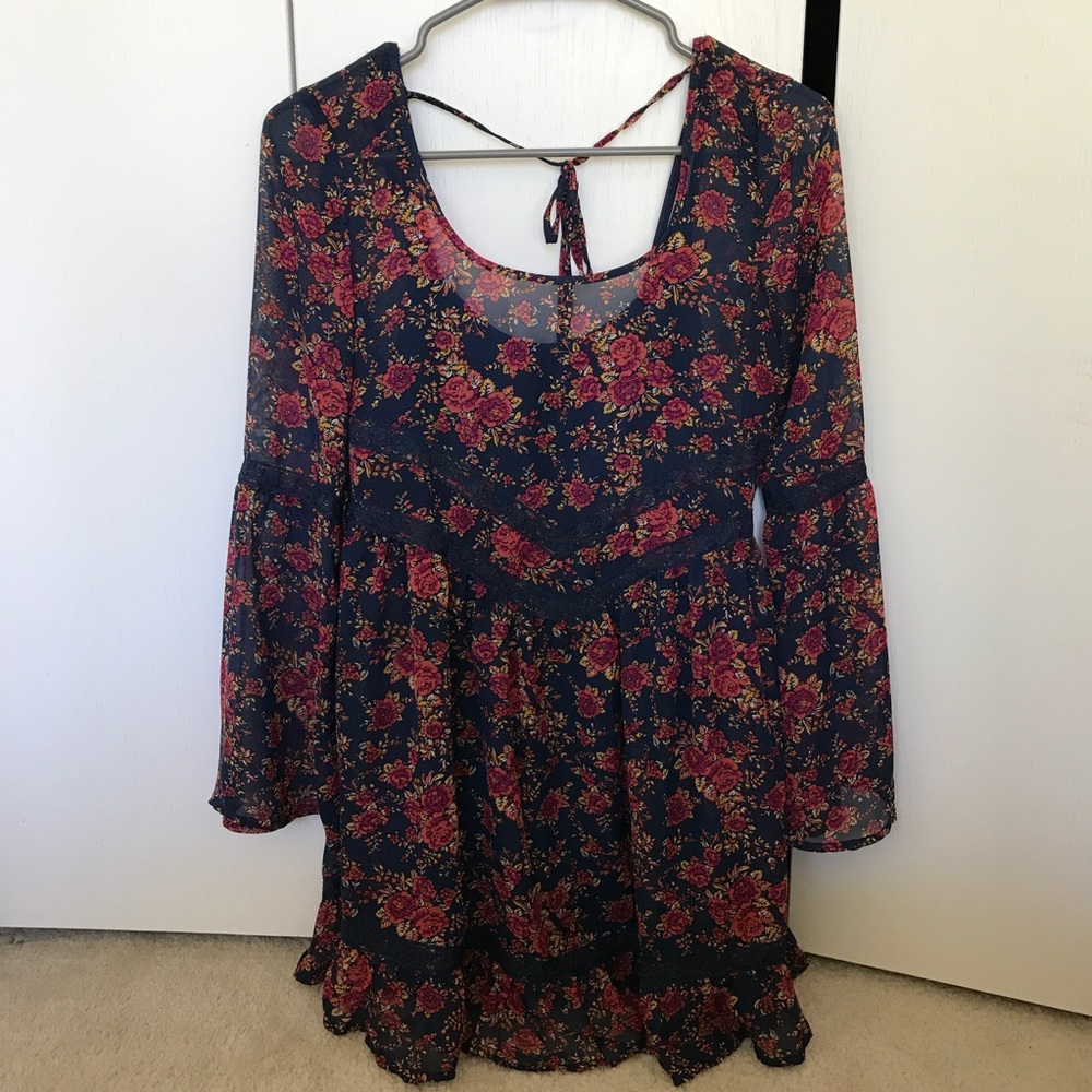 NWOT Floral Boho Dress with Tie-Back and Slip - Picture 1 of 4