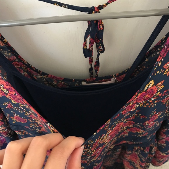 NWOT Floral Boho Dress with Tie-Back and Slip - Picture 3 of 4