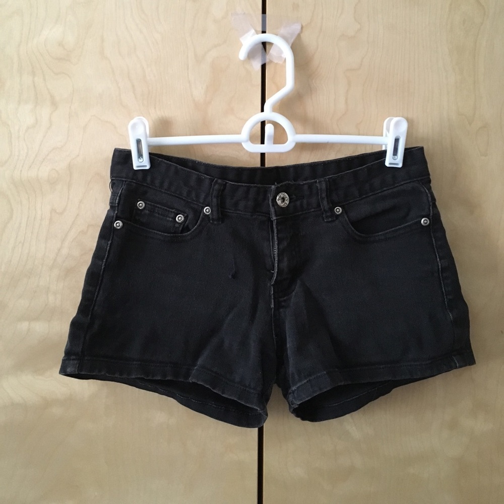 Black denim shorts