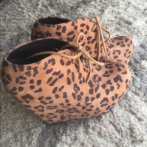 Leopard print platform booties
