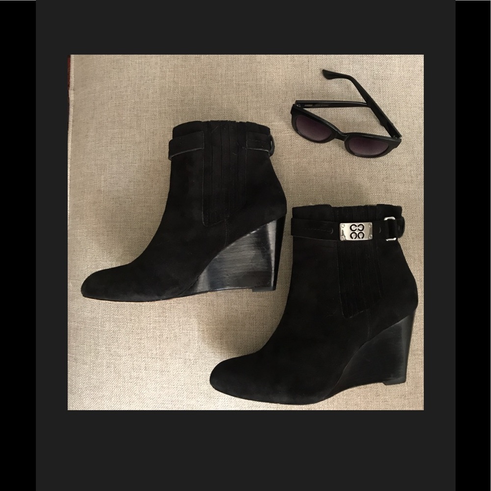 Coach suede black wedge booties - size 10