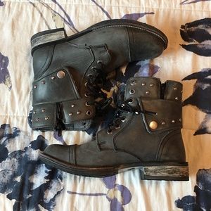 Smoke Grey Studded Ankle Boots