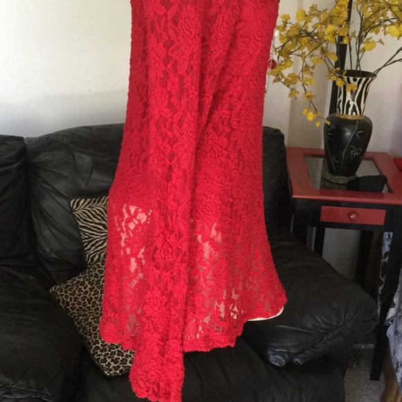 NY Collection red lace tunic size M - Picture 2 of 3