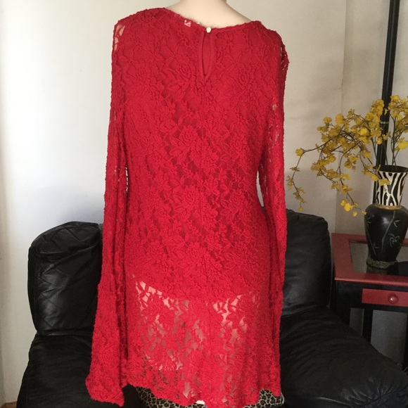 NY Collection red lace tunic size M - Picture 3 of 3