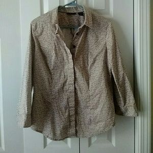 New York & Company Brown & White Buttondown L
