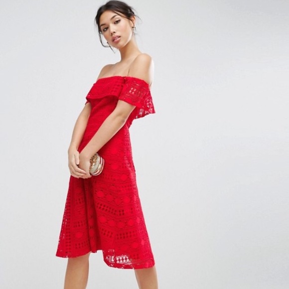 asos red off the shoulder dress