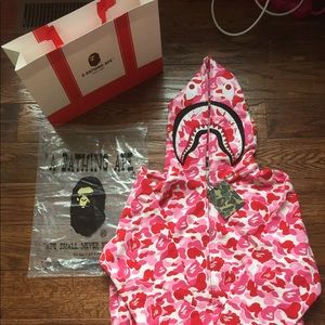 100% Authentic Bape Shark Pink Camo Hoodie New